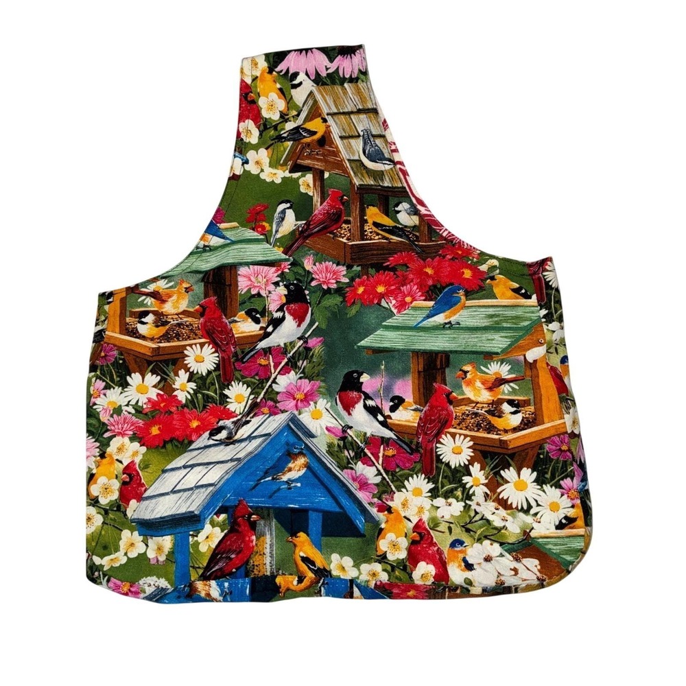Reversible Birdhouse Tote Cotton Floral One-Piece Handmade Bag Country Bucket